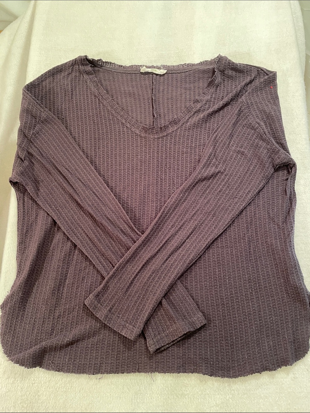 Double Zero Waffle Knit V-Neck Long Sleeve Top - Plum